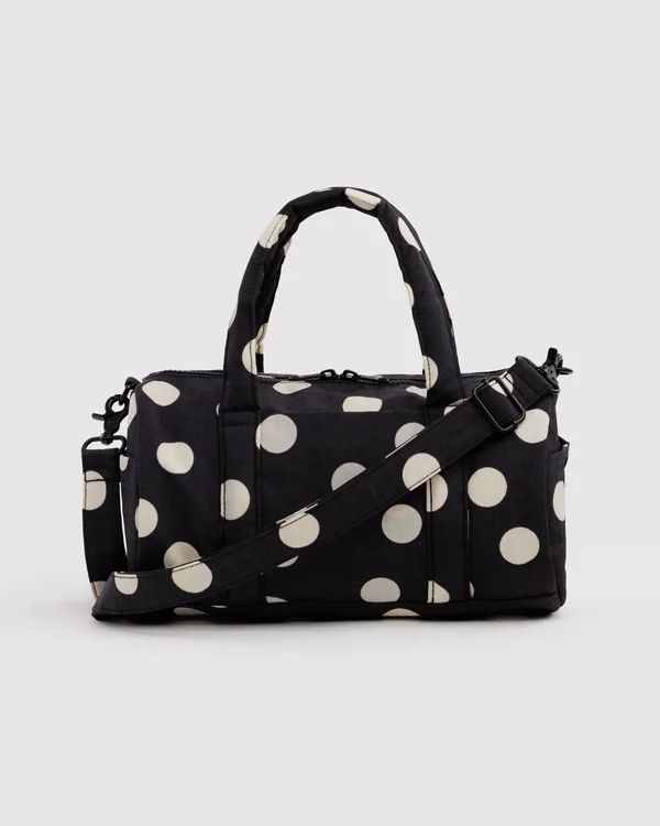 Nylon Duffle Bag - Black And Cream Polka Dot