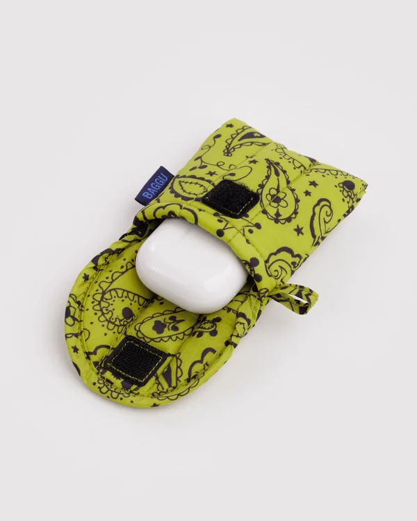 Puffy Earbuds Case - Chartreuse Paisley - Size: OS