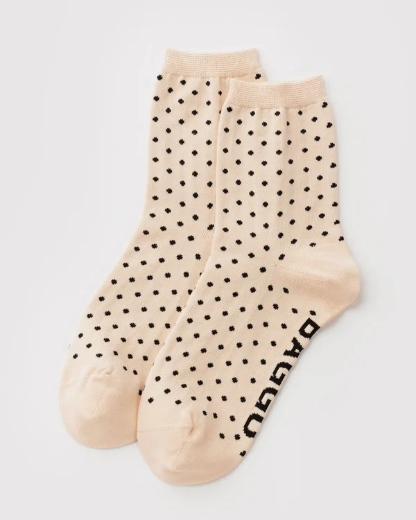 Crew Sock - Micro Cream and Black Polka Dot - Size: OS