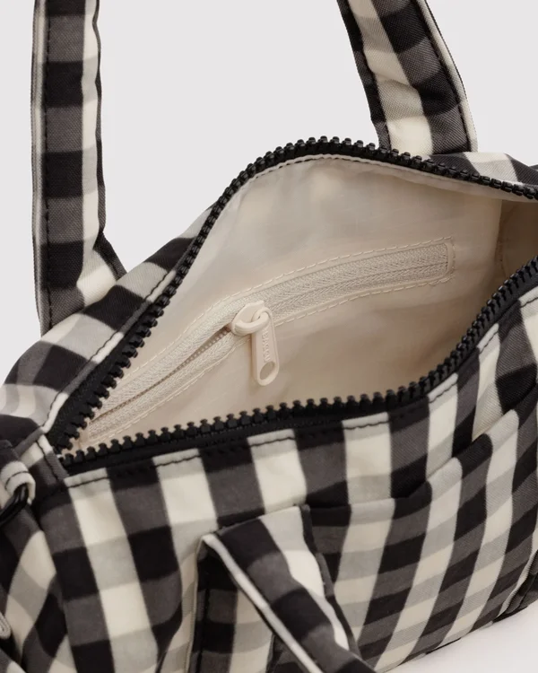 Small Nylon Duffle Bag - Black And Cream Gingham - Size: OS