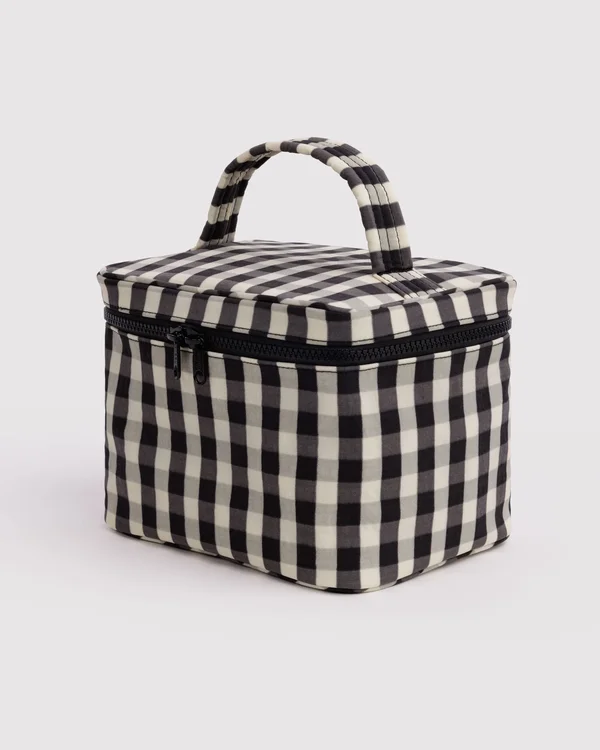 Large Cosmetic Case - Black And Cream Gingham