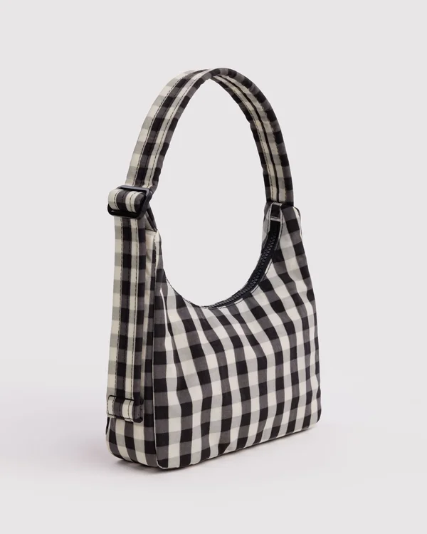 Mini Nylon Shoulder Bag - Black And Cream Gingham - Material: heavyweight-nylon