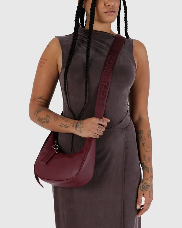 Small Recycled Leather Crescent Bag - Mahogany - Size: OS