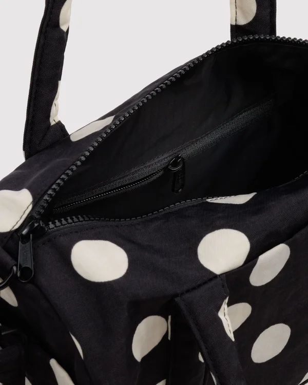 Nylon Duffle Bag - Black And Cream Polka Dot