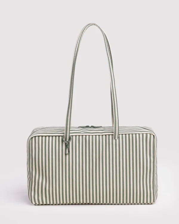 Medium Nylon Bowler Bag - Sage Stripe