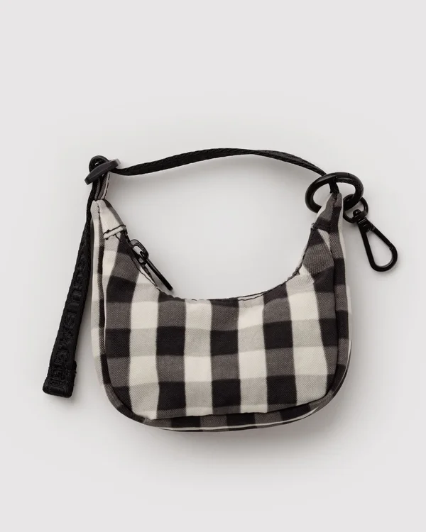Crescent Bag Charm - Black And Cream Gingham