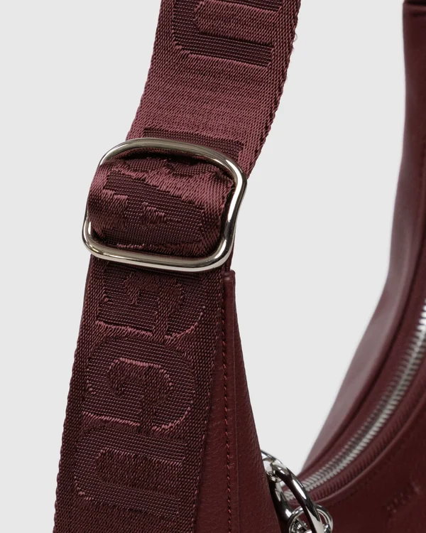 Small Recycled Leather Crescent Bag - Mahogany - Size: OS