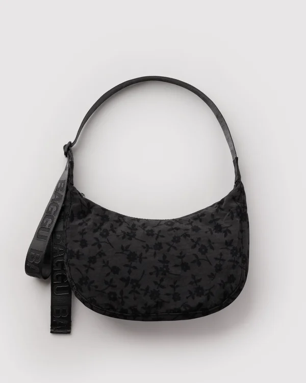 Medium Nylon Crescent Bag - Charcoal Ditsy Floral - Material: heavyweight-nylon
