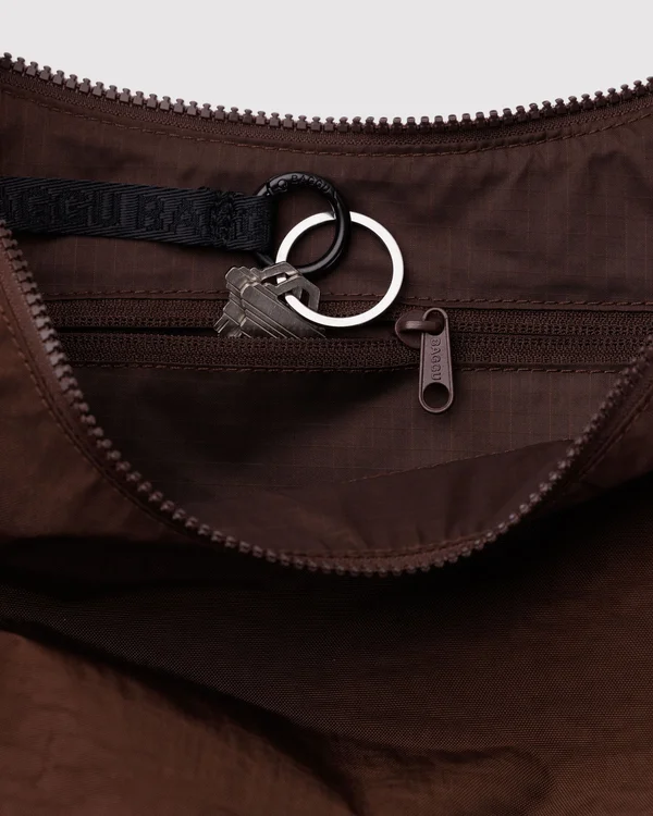 Medium Nylon Crescent Bag - Coffee