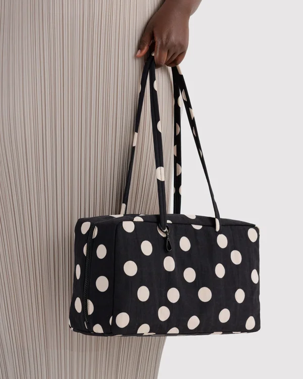 Medium Nylon Bowler Bag - Black And Cream Polka Dot - Material: heavyweight-nylon