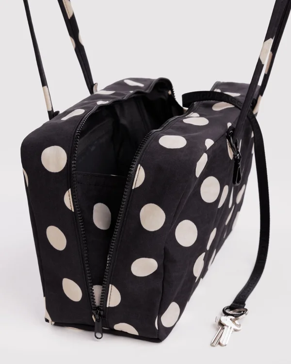 Medium Nylon Bowler Bag - Black And Cream Polka Dot - Material: heavyweight-nylon