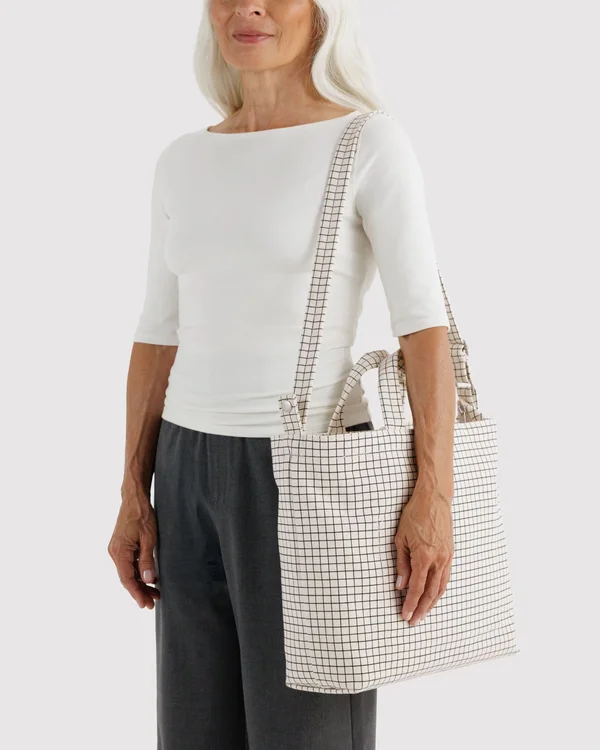 Horizontal Zip Duck Bag - Natural Grid - Material: canvas