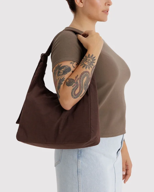Nylon Shoulder Bag - Coffee - Size: OS