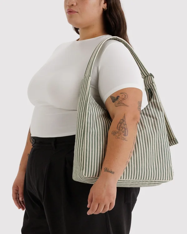 Nylon Shoulder Bag - Sage Stripe - Size: OS
