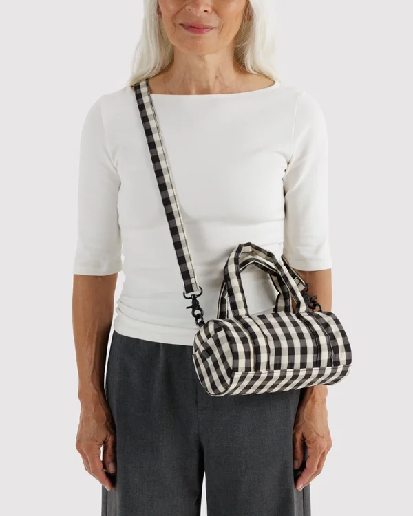 Small Nylon Duffle Bag - Black And Cream Gingham - Size: OS