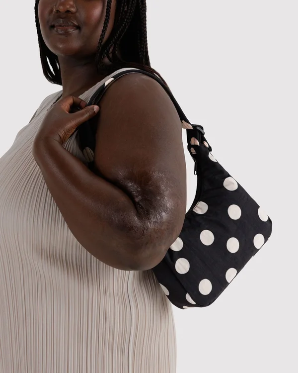 Mini Nylon Shoulder Bag - Black And Cream Polka Dot - Size: OS
