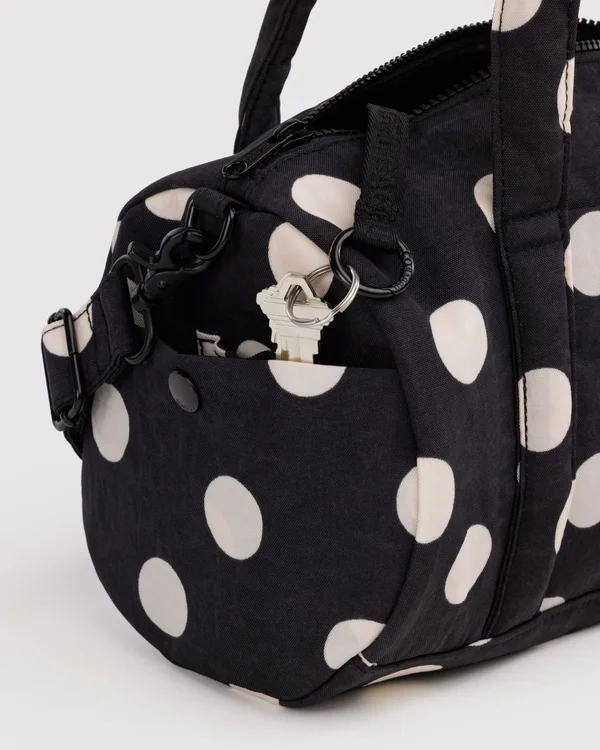 Nylon Duffle Bag - Black And Cream Polka Dot