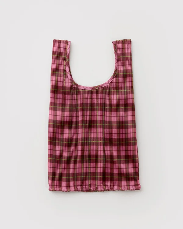 Pleated Baggu - Azalea Pink Tartan - Material: polyester