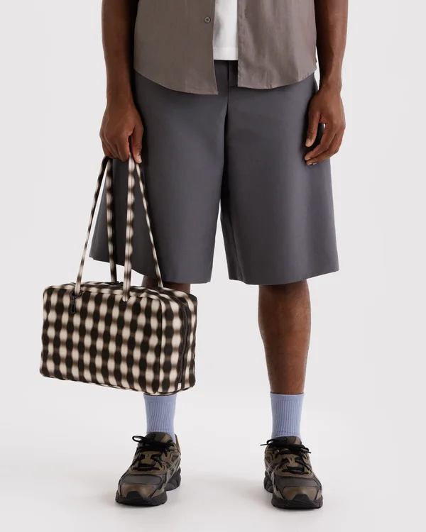 Medium Nylon Bowler Bag - Sale - Blurred Gingham Brown - Material: heavyweight-nylon